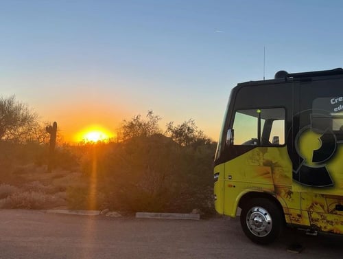 Edge Factor tour bus in Arizona for a film tour.